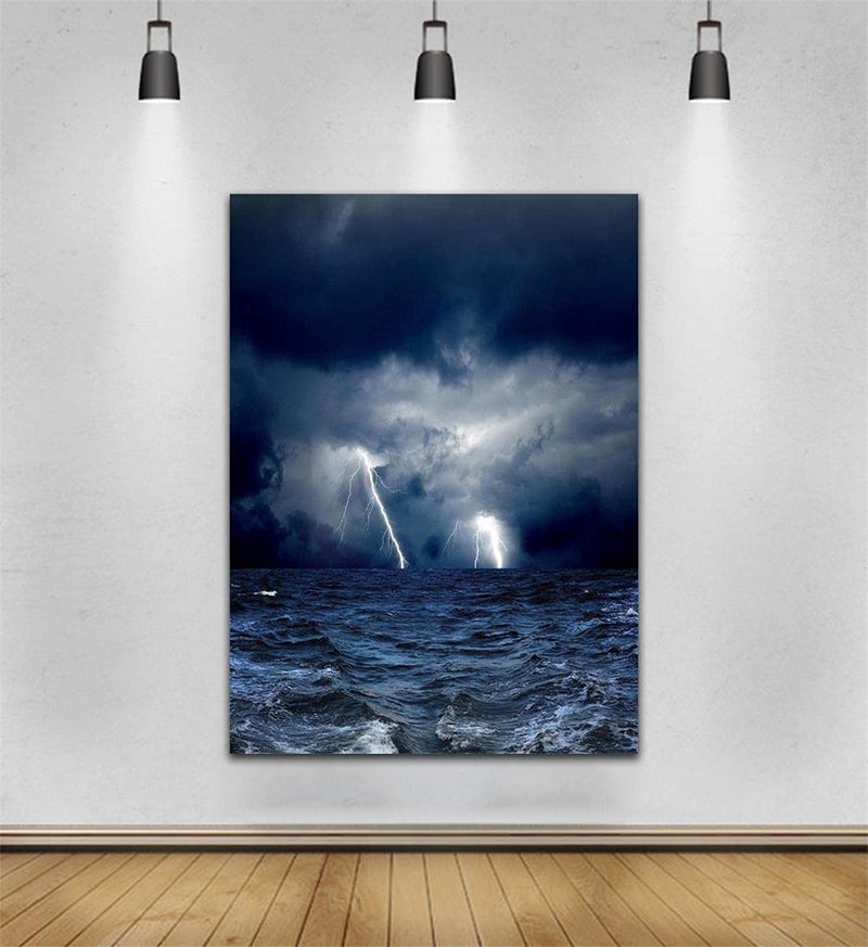AOFOTO 6x8ft Ocean Dazzling Lightning Pirate Ship Backdrop Sea Gloomy Moon Night Sky Clouds Corsair Boat Photography Background Birthday Nautical Party Banner Halloween Nightmare Photo Props Vinyl - Image 4